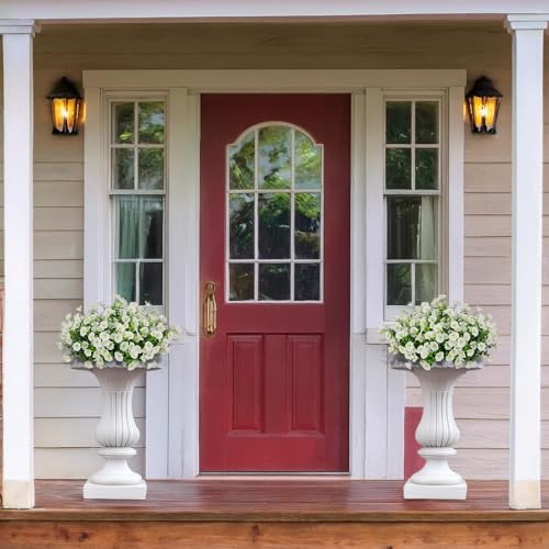 LikSoor 16 Bundles Artificial Flowers Outdoor Spring Summer Decoration Fake Silk Colorful Daisy Eucalyptus Realistic UV Outside Faux Plants for Garden Porch Window Box Home Decor Morning Glory White - color: Morning Glory White
