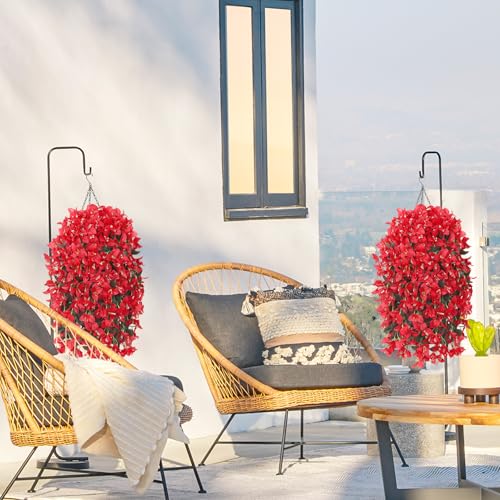 2PCS Faux Bougainvillea UV Resistant Artificial Flowers Plants for Outdoors Faux Hanging Bougainvillea Flowers Outside Decoration Fake Silk Long Trailing Vines for Front Door Porch Patio (red) - color: Red