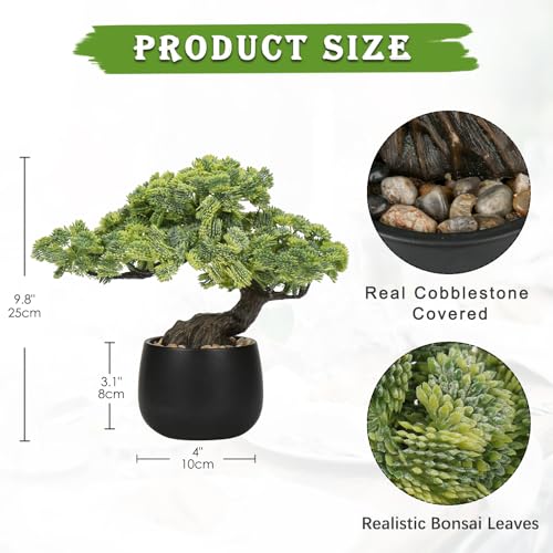 Artificial Bonsai Tree Juniper Faux Plants Indoor Fake Plants Decor with Black Ceramic Pots for Home Table Office Desk Bathroom Shelf Bedroom Living Room Farmhouse Decorations - style: Jade