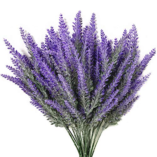 PASYOU 6 Pcs Artificial Lavender Flowers, Plastic Plants Fake Simulation Flower Wedding Indoor Outdoor Bridal Bouquet Home Garden Balcony Patio Planter Filler DIY Arrangement Decoration - Purple - color: Lavender-purple 6 Pcs