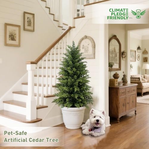Mavis's Diary 3ft Artificial Cedar Topiary Tree, Set of 1 Realistic Faux Evergreen Shrub Plant in Planter, Indoor Outdoor Fake Cedar Tree for Front Porch, Entryway, Office & Home Decor - color: 1pack, size: 3FT