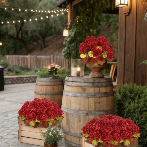 CISDUEO 2 Pcs Fall Flowers Artificial for Decoration Fake Geraniums Red Faux Mums for Outdoor Planters Realistic Faux Fall Flowers Plants for Front Door Porch Autumn Garden Patio Balcony Yard Indoor - color: Fall - Red