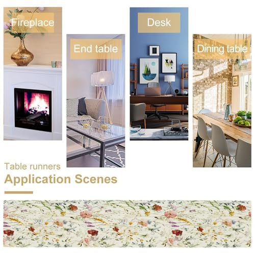 Vintage Flower Table Runner for Table Decor, Retro Watercolor Garden Blooms Floral Linen Printed for Dining Room Kitchen Wedding Party Holiday Home Decorate 13" x 36" - color: Floral_5, size: 13"W x 36"L (Pack of 1)