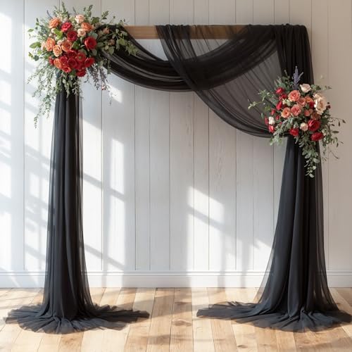 Wedding Arch Draping Fabric, 1 Panel 18FT Black Sheer Backdrop Curtain Chiffon Fabric Drapery Voile Scarf Draping Panels for Wedding Archway Ceremony Curtain Valance Party Decoration - color: Black Drapes Curtain, size: (1 Panel )6 Yards/18ft