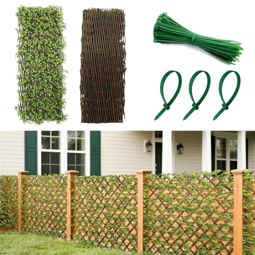 Patio Paradise 1PC Artificial Ivy Expandable Privacy Fence Screen Faux Greenery Wall Green Vines Leaf Hedge Outdoor Lattice Panels Covering for Apartment Balcony Deck Porch Backyard, Single-Side - color: Buxus Leaves