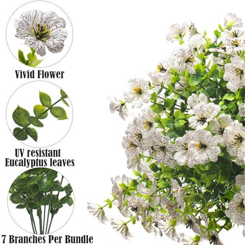 Grunyia Artificial Fake Flowers for Outdoor Spring Decoration, 16 Bundles Faux Silk Colorful Daisy UV Resistant Realistic for Outside Porch Patio Home Yard Garden Planters Pots Window Box (White) - color: White