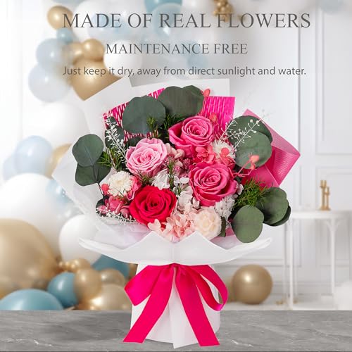 Perfectione Roses 4 Roses Mixed Bouquet for Mother's Day, Flowers for Delivery, Preserved Flowers Birthday Gift for Women Mom Wife Grandma Her, Pink - color: Pink 4 Roses