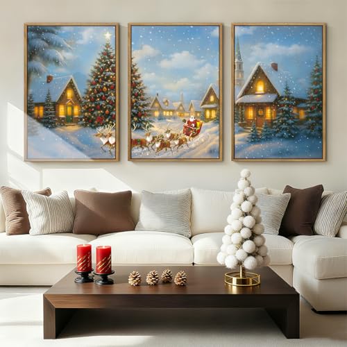 BINCUE Christmas Wall Art Framed Santa Claus Wall Art Decor Santa Winter Wall Painting for Living Room Bedroom Dining Room 16x24 Inches Set of 3 - color: Santa Claus, size: 24"L x 16"W