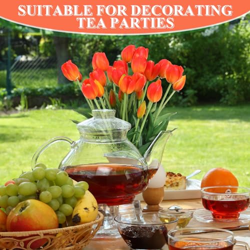 Riceshoot 30 Pcs Artificial Tulips Flowers 6 Bunches Faux Tulips Bouquets Arrangements Realistic Flowers for Office Wedding Party Kitchen Decoration(Sunset Color) - color: Sunset Color