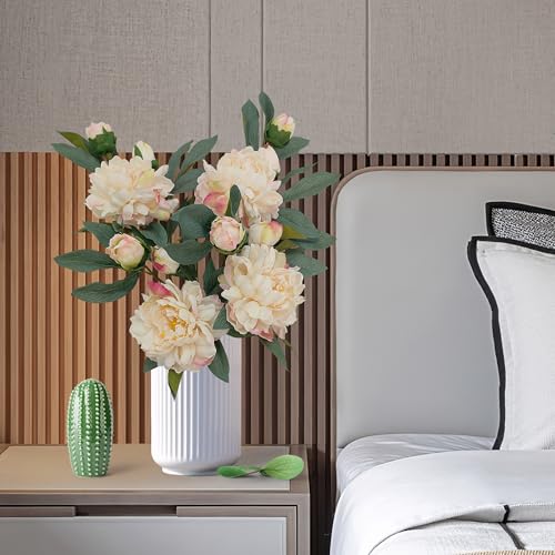 Ivory White Peonies Artificial Flowers,4 Pcs Fake Silk Peonies with Stems Real Look,Peony Bush for Home Decor (4, Ivory White) - color: White