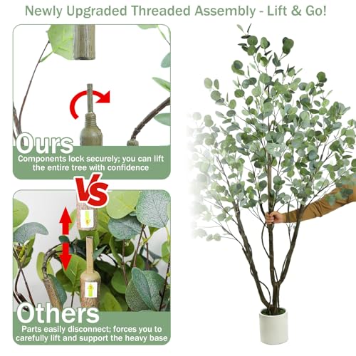 Caxchiling Large Artificial Eucalyptus Tree 6FT, Fake Tree for Indoor Outdoor, Lifelike Faux Floor Plants with Heavy Trunk with Vines and Moss Topper, Home Office Decor for Living Room Bedroom Doorway - color: Eucalyptus, size: 6ft Plus