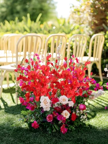 2 Bundles Red Gladiolus Artificial Flowers 10 Heads 26.38" Silk Flowers Faux Gladiolus Flowers for Wedding Centerpieces, Home Table Party Decor(Red) - color: Red