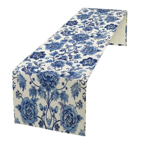 Blue Flower Table Runner for Linen Table Decor, Retro Botanical Floral Printed for Dining Room, Kitchen, Farmhouse, Wedding Party, Holiday Decorate 13" x 36" - color: Floral_19, size: 13"W x 36"L (Pack of 1)