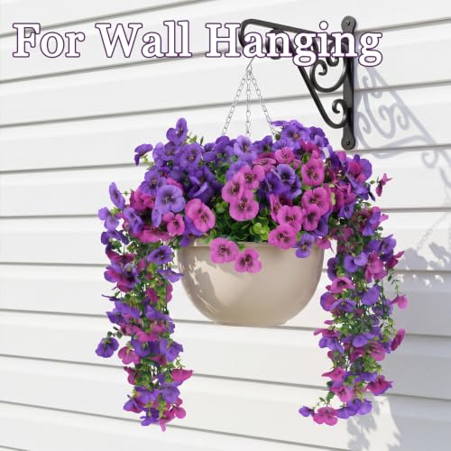 Spring Porch Decor, 2 Pack Hanging Artificial Flowers Outdoor – Fake Orchids for Hanging Baskets, UV Resistant Faux Flowers for Front Porch, Tall Artificial Plants for Outdoor Planters（double purple） - color: Double Purple-2 Pack