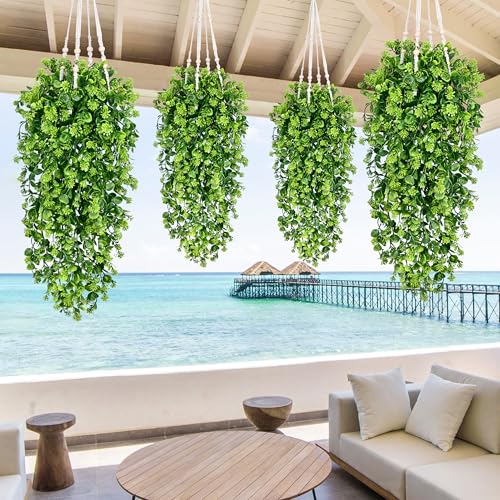 Waipfaru 4Pcs Fake Hanging Plants 3ft Fake Plants UV Resistant Fake Vines Artificial Decor for Indoor Outdoor Party Wall Porch Wedding Decoration,Light Green - color: Light Green Ivy Vines-thickened, size: 4Pcs Plants