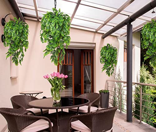 RECUTMS Artificial Hanging Plants 4Pcs, Fake Monstera Leaves Ivy Vine Faux Greenery UV Resistant Tropical Palm Leaf Swag Plant for Garden Home Jungle Hawaiian Luau Party Outdoor Indoor Spring Décor - color: Palm Leaf Hanging Plants 4pcs