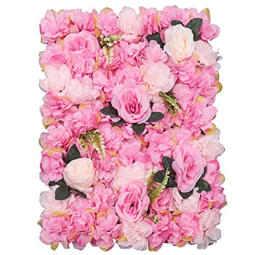 DNYSYSJ Flower Wall 12PCS 23.62" x 15.75" x 0.79" Flower Backdrop Lifelike Dark Pink Rose Peony Flower Panel Deep Pink Silk Fabric Floral Wall Mat Deep for Garden Patio Wedding Indoor Outdoor Decor - color: Dark Pink, size: 12 pieces