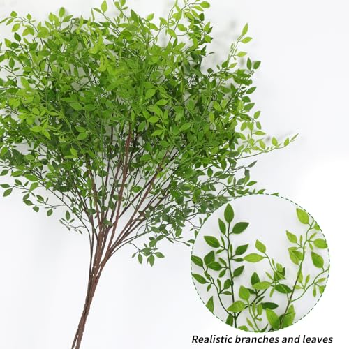CEWOR 4pcs Artificial Plants Fake Greenery Branches for Vase, 43.3 Inch Green Nandina Long Steams for Tall Vase, Fake Plants Spring Stems for Wedding Garden Office Home Décor