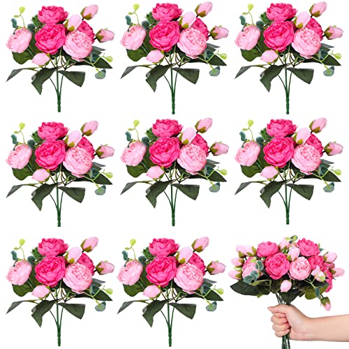 Yunsailing 8 Pack Artificial Peony Flowers Faux Silk Hydrangea Bouquet Wedding Home Table Decor Reusable Bouquet of Rose Flower for Birthday Wedding(Pink) - color: Pink, style: Peony