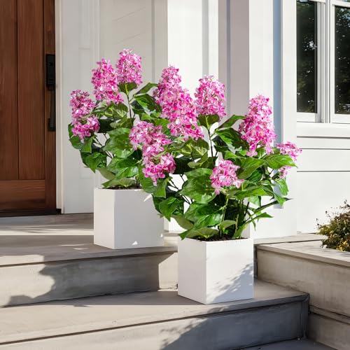 2 Pack Large Artificial Hydrangea Plants Fake Plastic plantas Flowers Trees UV Resistant Indoor Outdoor Realistic Floor Plants Faux Tree for Home Porch Garden Office Porch Patio Front Bonsai Decor - color: 9 Heads, size: 26 IN Magenta