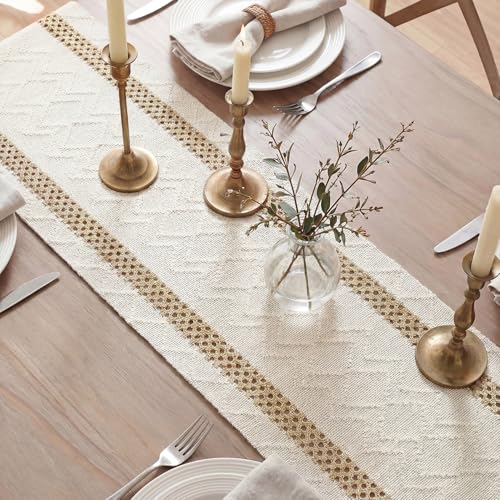 Artoid Mode Burlap Brown Stripe Woven Table Runner, Seasonal Holiday Hollow Kitchen Dining Table Decoration for Home Party Decor 12x48 Inch - color: Burlap Brown, size: 12" x 48", Table Runner