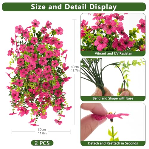 Artificial Faux Flowers Plants for Outdoor Spring Summer Decoration, 2PCS Fake Silk Daisy Flowers No Fade UV Resistant Realistic for Outside Home Planter Porch Patio Balcony Yard Decor (Rose Red) - color: Rose Red