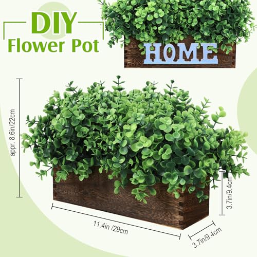 Lyrow 2 Pack Artificial Eucalyptus Plant in Rustic Rectangular Wooden Planter Box Greenery Faux Potted Herb Plant for Indoor Wedding Table Centerpiece(Emerald,11.4 x 3.7 x 7.8 Inches,Stylish Style) - color: Brown, size: 11.4 Inch, style: Emerald Green Rou