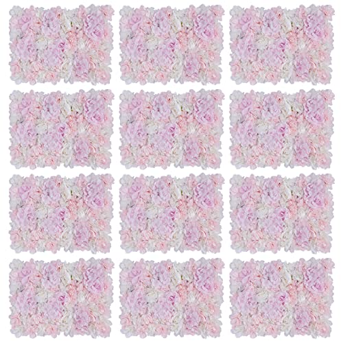 Artificial Flower Wall,Floral Background Decoration Panel,Flowers Panel Decor,Artificial Silk Flower Wall Panel,Faux Flowers Combo Set for Banquet,Wedding 23.62*15.74in 12Pcs (Pink and White) - color: Pink and White