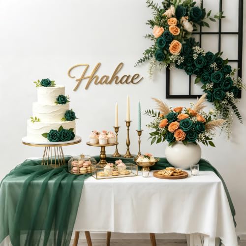 Artificial Flowers, 50pcs Hunter Green Artificial Rose for DIY Wedding Bouquets Centerpieces Arrangements, Fake Flower with Stem for Party Home Decrration - color: Hunter Green, size: 50pcs