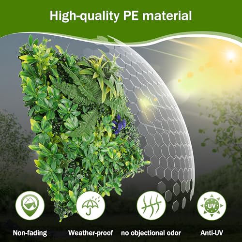 8 Pack 20"x20" Grass Wall Panels - Artificial Boxwood Panels for Greenery Wall Backdrop, Faux Greenery for Indoor Outdoor Decor, Garden Fence, Wedding, Privacy Screen - color: 8pcs-with Flower, size: 20''*20''-with Flower