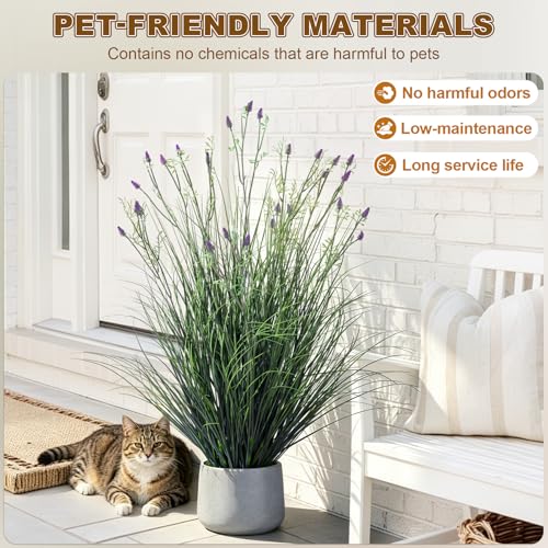 Lifelike Fake Lavender Faux Plastic plantas Synthetic Pampas Grass Indoor Outdoor Realistic Floor Plants Artificial Tall Grass Plant for Home Office Wedding Patio Front Decor Housewarming Gift - color: Artificial Feather Grass, size: 3.2FT