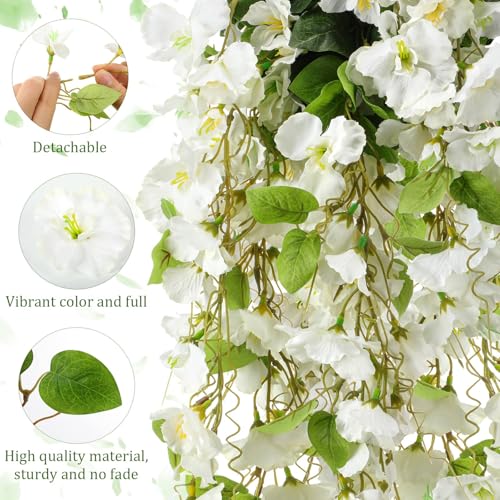 XunYee 8 Pcs Artificial Hibiscus Flowers for Outdoors Spring Summer Decor Fake Hanging Flowers Plants Uv-Resistant Faux Hibiscus Flower for Outside Porch Patio Front Door (White) - color: White