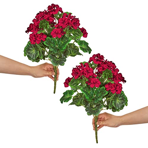 2Pcs 19'' Realistic Artificial Geranium, Uv Resistant, Wedding Kitchen Garden Table Centerpieces Indoor Outdoor Decor (Red Geranium Flower) - color: Red Geranium Flower