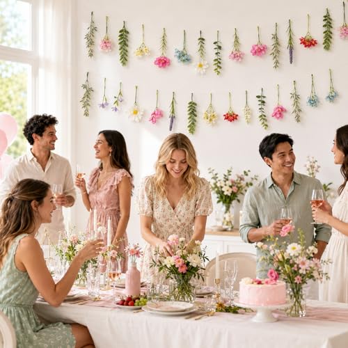 2 PCS 6.5ft Wildflower Banner Artificial Garland Hanging Floral for Garden Birthday Wedding Tea Party Bridal Shower Home Spring Supplies(Clear) - color: Clear