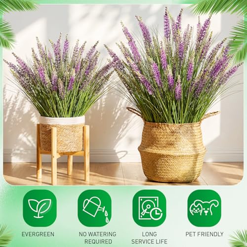 Jexine 10 Pcs Artificial Lavender Flowers 31.5" Tall Faux Lavender Stems with 3 Flower Heads Each, UV Resistant Purple Outdoor Plants Grass for Planter Filler, Porch Garden, Wedding, Home Decor - color: Purple, size: Lavender