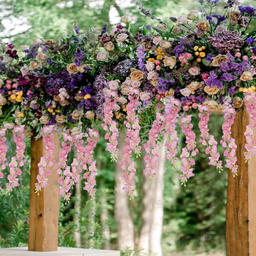 CISDUEO 2 Pcs Wisteria Hanging Flowers Wisteria Flowers Vine Garland Wedding Arch Decoration Pink Artificial Wisteria Vines Hanging Flower Vines Silk for Party Garden Home Table Backdrop 6 Feet - color: Pink