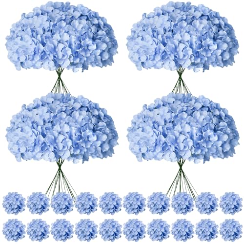 100 Pcs Faux Blue Hydrangea Artificial Flowers Bulk, Fake Silk Hydrangea Flowers Heads with Stems for Wedding Decorations Garden Party Baby Shower Porch Home Decor Table Centerpieces - color: Blue, size: 100 Pcs