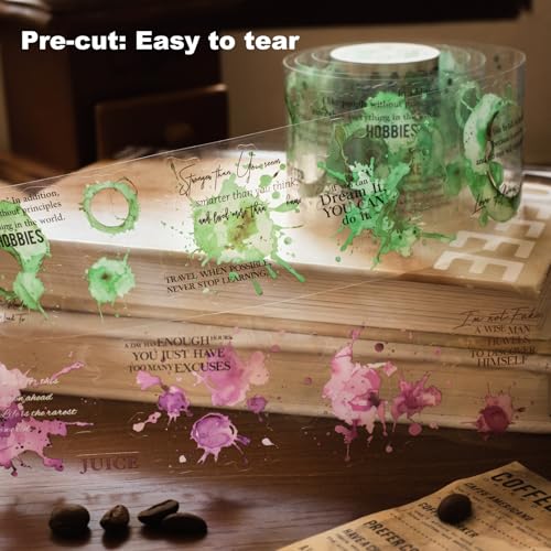 Memories of Coffee PET Tape Set, 6 Rolls Vintage Coffee Stain Stickers with Clip for Scrapbooking, Journaling, DIY and Crafts Supplies - color: Coffee Memory