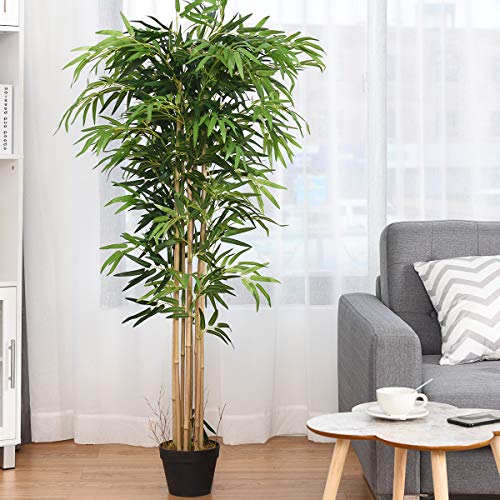 BestComfort 5 Feet Artificial Bamboo Silk Tree, Decorative Indoor House Fake Plant, Artificial Leafy Tree Faux Potted Indoor Floor Plant for Home Office Decor - color: Bamboo 5ft