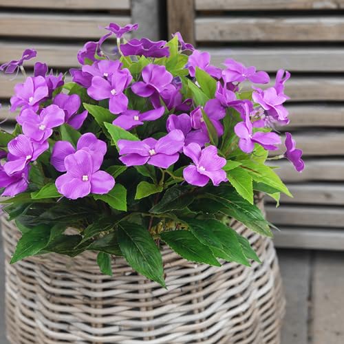 CITYES 4 Pcs Artificial Flowers Outdoor Impatiens UV Resistant Silk Impatiens Flowers Purple Faux Flowers Impatiens Bushes Artificial Impatiens for Pot Patio Lawn Garden Hanging Basket Porch Decor - color: Purple