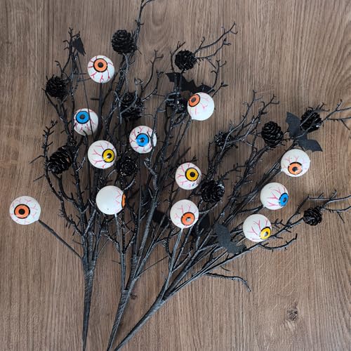 3PCS Halloween Decoration Pumpkin Artificial Floral Picks, Eyes Halloween Branches Decorations for Vase Home Indoor Party Décor - color: Eyes 3pcs