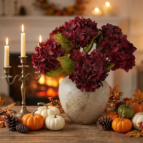 TOPIA Silk Fall Artificial Silk Dried Hydrangea Flowers Artificial Fall Flowers Bouquet Dried Flowers Autumn Decorations for Office and Home (6 PCS) (Mulberry) - color: Mulberry