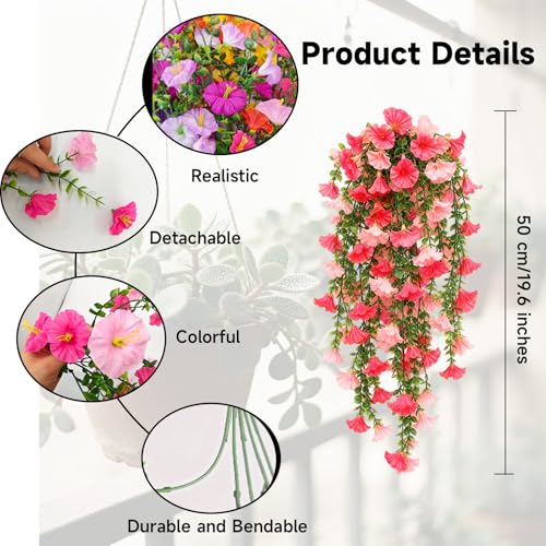 8 Packs Artificial Hanging Flowers for Outdoors Fake Morning Glory for Home Decoration UV Resistant Mixed Color Greenery and Flowers for Porches Gardens Yard Decor (Mixed-Color) - color: Mixed-color