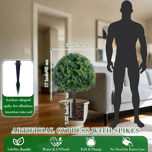 24'' Artificial Boxwood TopiaryTree, Faux Boxwood Plants Shurbs with Spike, 2 Set Topiary Ball Tree Waterproof UV Resistant Fake Pot Filler Plants for Planter Porch Home Outside Garden Spring Decor - size: 24.8inch-boxwood