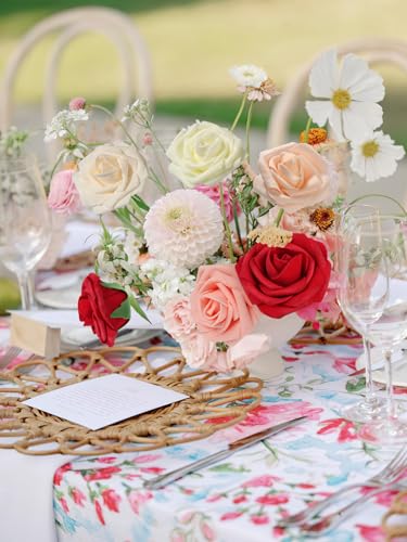 MACTING 30PCS Artificial Flower Roses Real Touch Fake Spring Flowers with Stem Foam Roses for DIY Wedding Bouquet Floral Arrangements Table Centerpieces Party Home Valentines Day Decor (Mix Color 3) - color: Mix Color 3, size: 30PCS