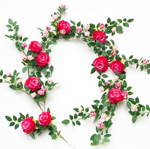 6FT Bendable Flower Garland, Artificial Rose Vine Hanging Floral Garland Decoration for Weding Home Room Wall Decor (Fuchsia, 1pcs) - color: Fushia, size: 1pcs