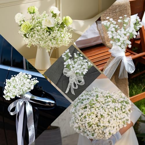30 Pcs Babys Breath Artificial Flowers, 17.7" Real Touch White Gypsophila Bouquet, Fake Baby Breath Bulk for Wedding Centerpieces, Party, DIY Floral