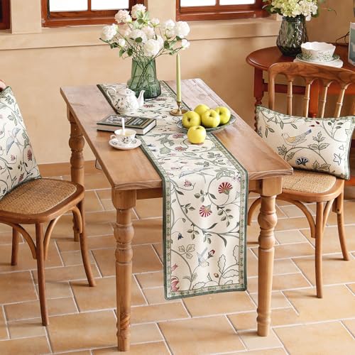 bilin gaier Green and White Table Runner 87 Inches Long,Vintage Rustic Farmhouse Linen Flower Table Runners,Decorative Runner Table Cloth for Coffee & Dining Table and Living Room,12"x87"-Idaho A - color: Idaho a, size: 12"*87"