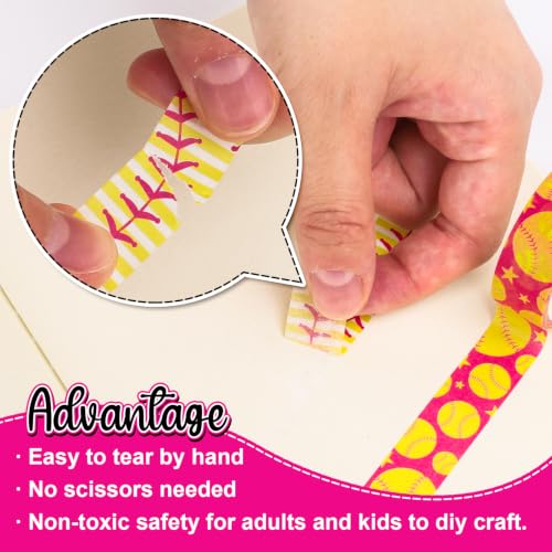 FYSUIMU 12 Rolls Softball Washi Tape Softball Birthday Party Decorations Sports Ball Masking Tape Set Pink Yellow Decorative Wrapping Paper Tapes for Scrapbook Journal DIY Art Crafts - style: Softball
