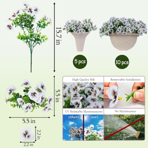 10 Bundles Artificial White Orchid Stems, Fake Outdoor Plants for Porch, UV Resistant Faux Flowers for Wedding Decor, Spring Outdoor Flowers, Table Centerpiece - color: White-10